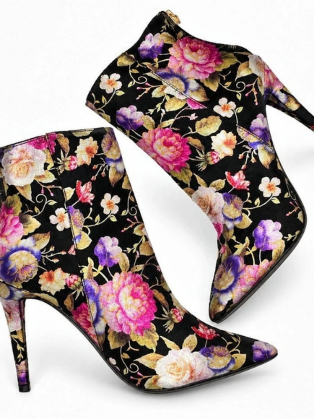 Anne Michelle "Dedicate" Metallic Floral Ankle Boots